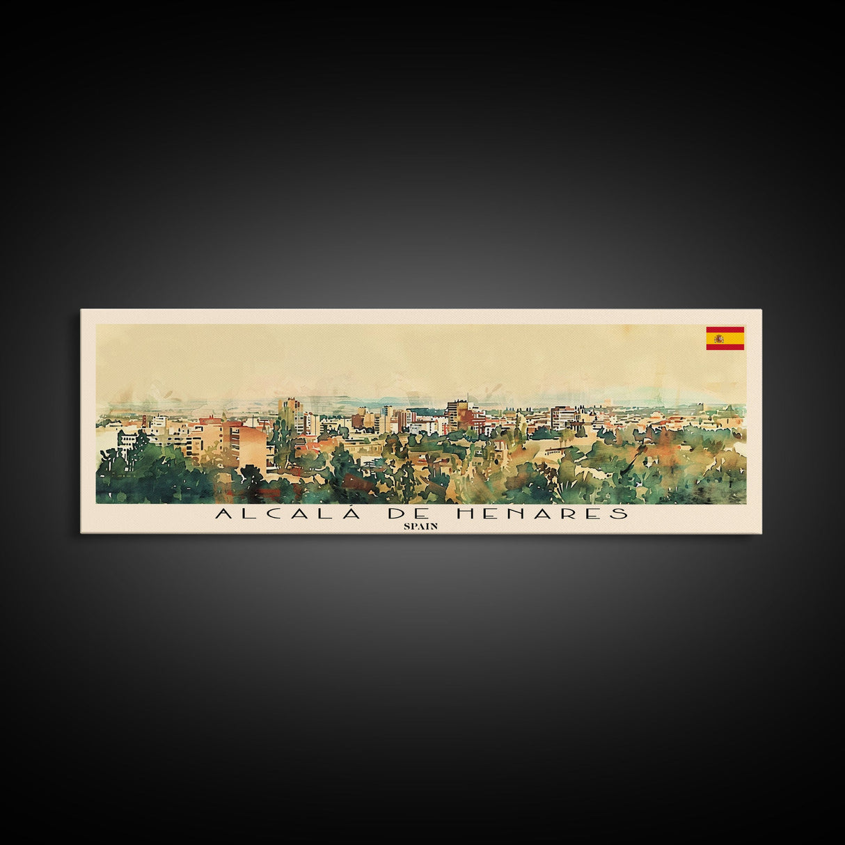 Alcalá Spain Travel Art, City Art, Framed Canvas Print or Metal Wall Art, Europe Travel Poster, Panoramic Wall Art, Extra Wide Wall Art