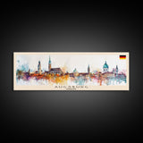 Augsburg Germany Panoramic Travel Poster, Framed Canvas Print or Metal Wall Art, Travel Art, Home Decor, Panoramic Painting, Midcentury Art