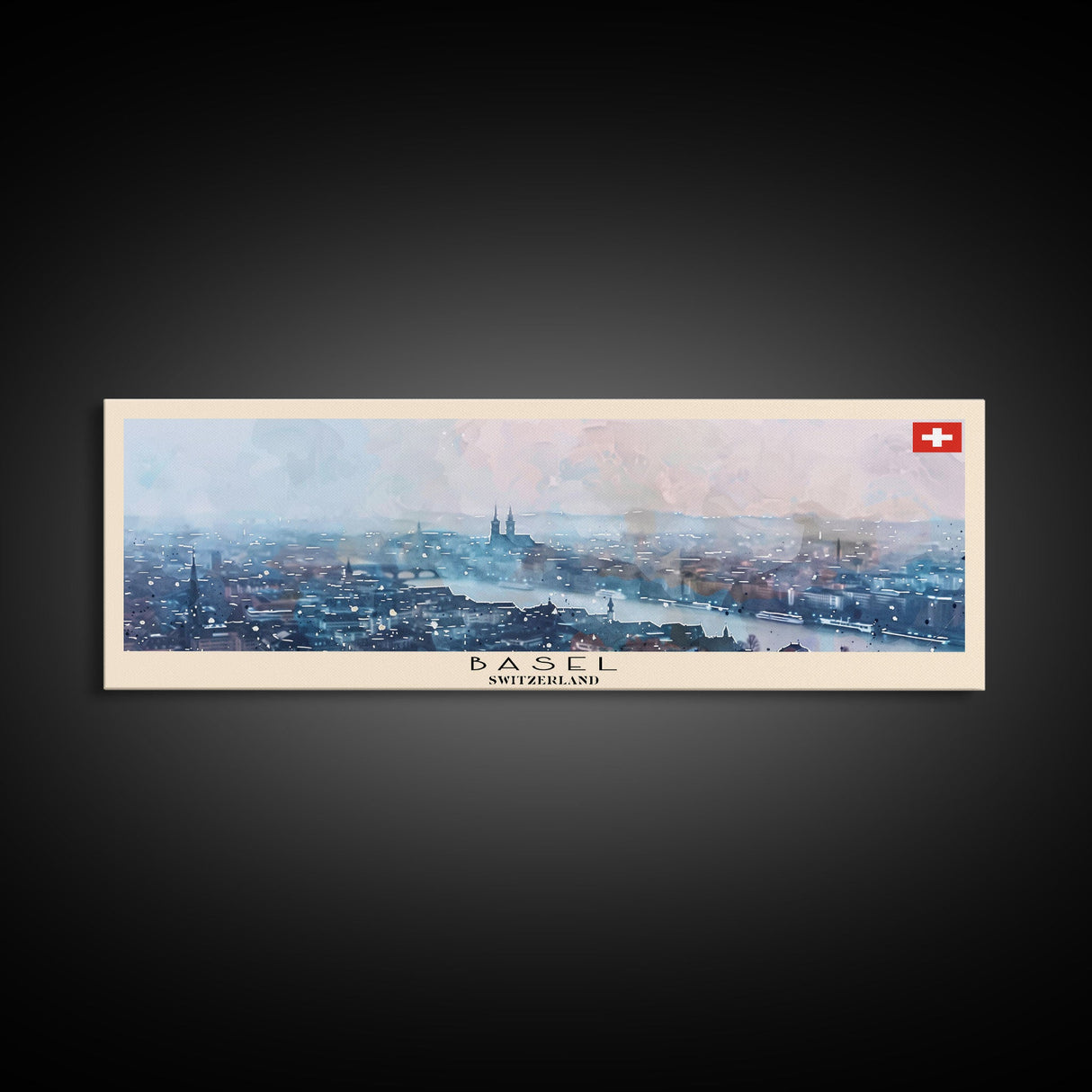 Basel Switzerland Travel Art, City Art, Framed Canvas Print or Metal Wall Art, Europe Travel Poster, Panoramic Wall Art, Extra Wide Wall Art