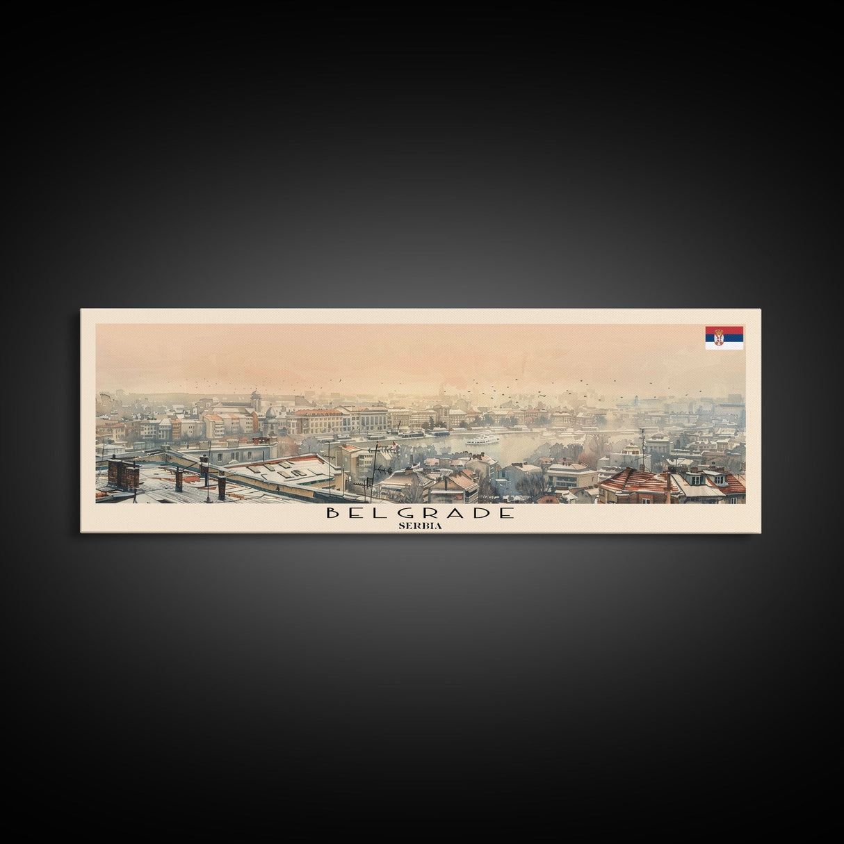 Belgrade Serbia Panoramic Travel Poster, Framed Canvas Print or Metal Wall Art, Travel Art, Home Decor, Panoramic Painting, Midcentury Art