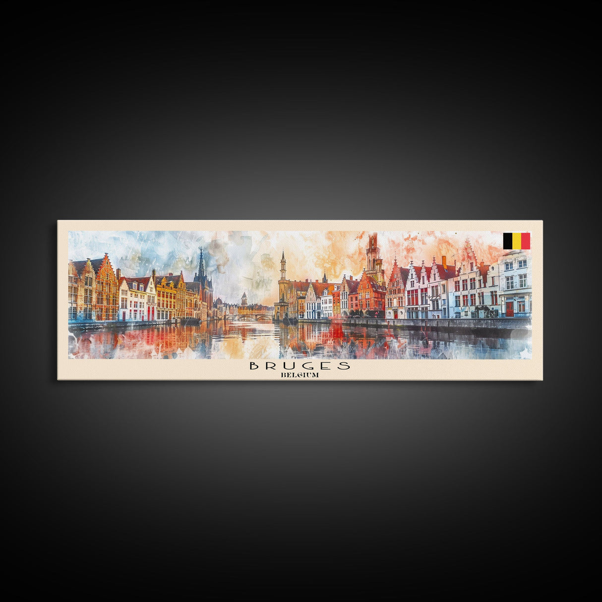 Bruges Belgium Travel Art, City Art, Framed Canvas Print or Metal Wall Art, Europe Travel Poster, Panoramic Wall Art, Extra Wide Wall Art