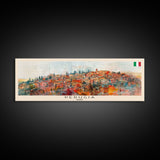 Perugia Italy Panoramic Travel Poster, Framed Canvas Print or Metal Wall Art, Travel Art, Home Decor, Panoramic Painting, Midcentury Art