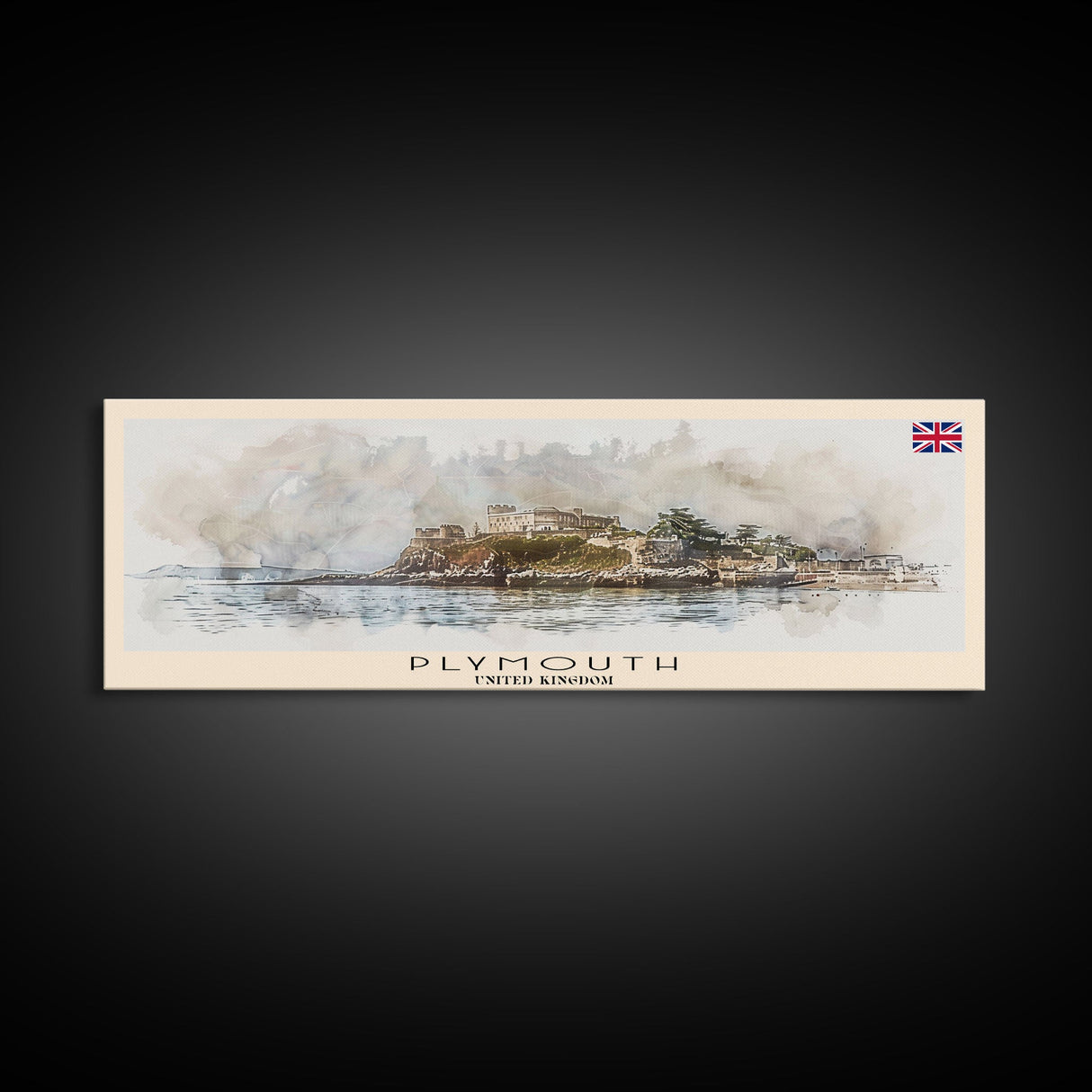 Plymouth United Kingdom Panoramic Travel Poster, Framed Canvas Print or Metal Wall Art, Travel Art, Home Decor, Panoramic Painting, Midcentury Art