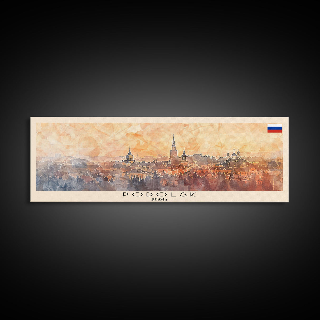 Podolsk Russia Panoramic Travel Poster, Framed Canvas Print or Metal Wall Art, Travel Art, Home Decor, Panoramic Painting, Midcentury Art