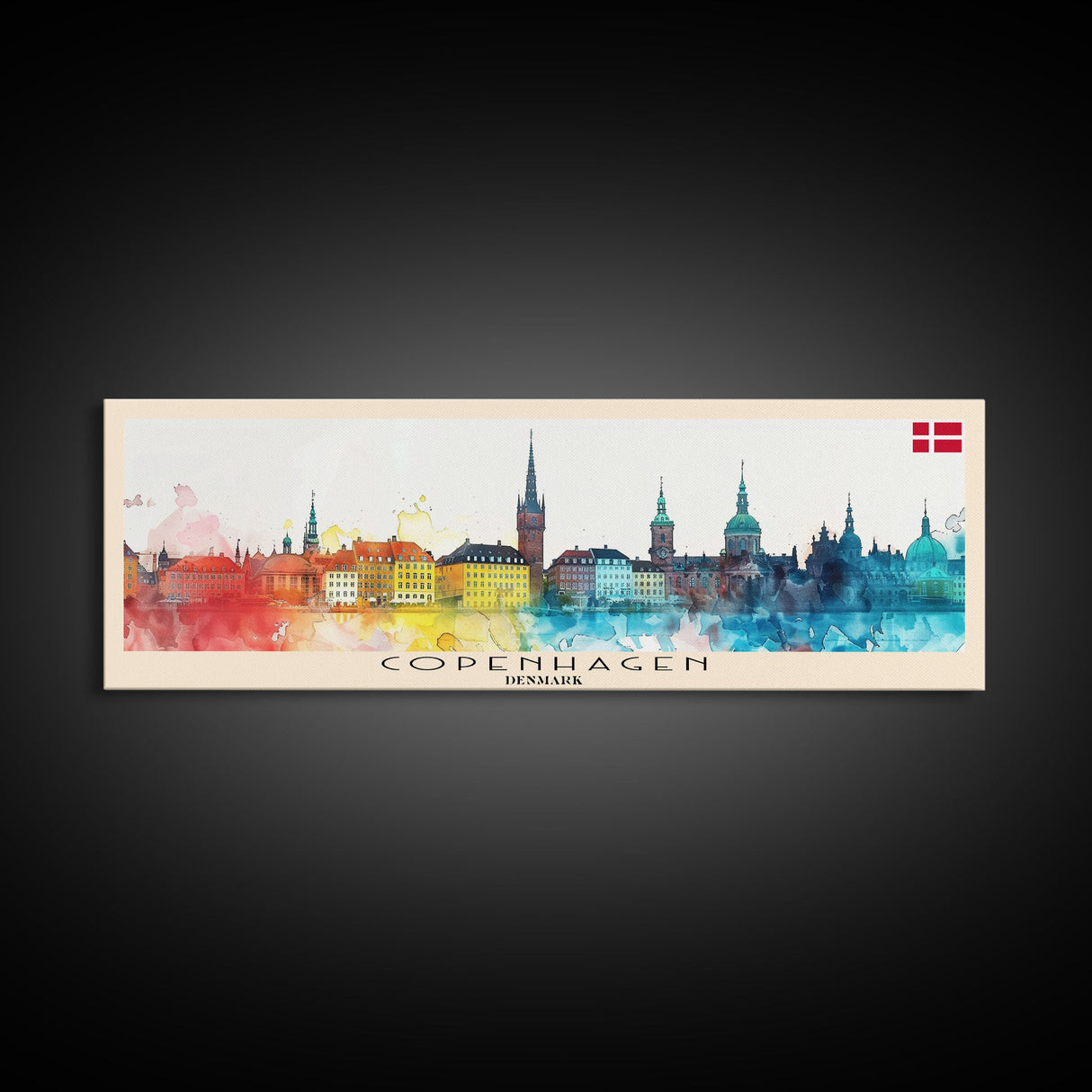 Copenhagen Denmark Travel Print Wall Art, Panoramic City Art, Travel Art, Wall Decor, Vacation Gift, Framed Canvas Print Or Metal Art