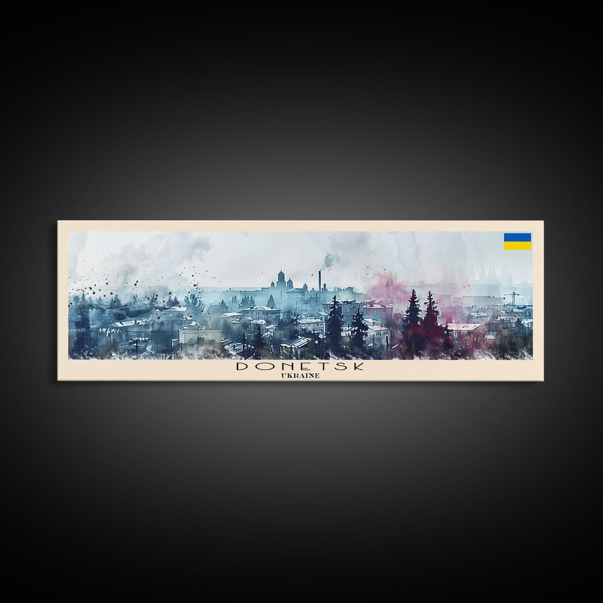 Donetsk Ukraine Panoramic Travel Poster, Framed Canvas Print or Metal Wall Art, Travel Art, Home Decor, Panoramic Painting, Midcentury Art