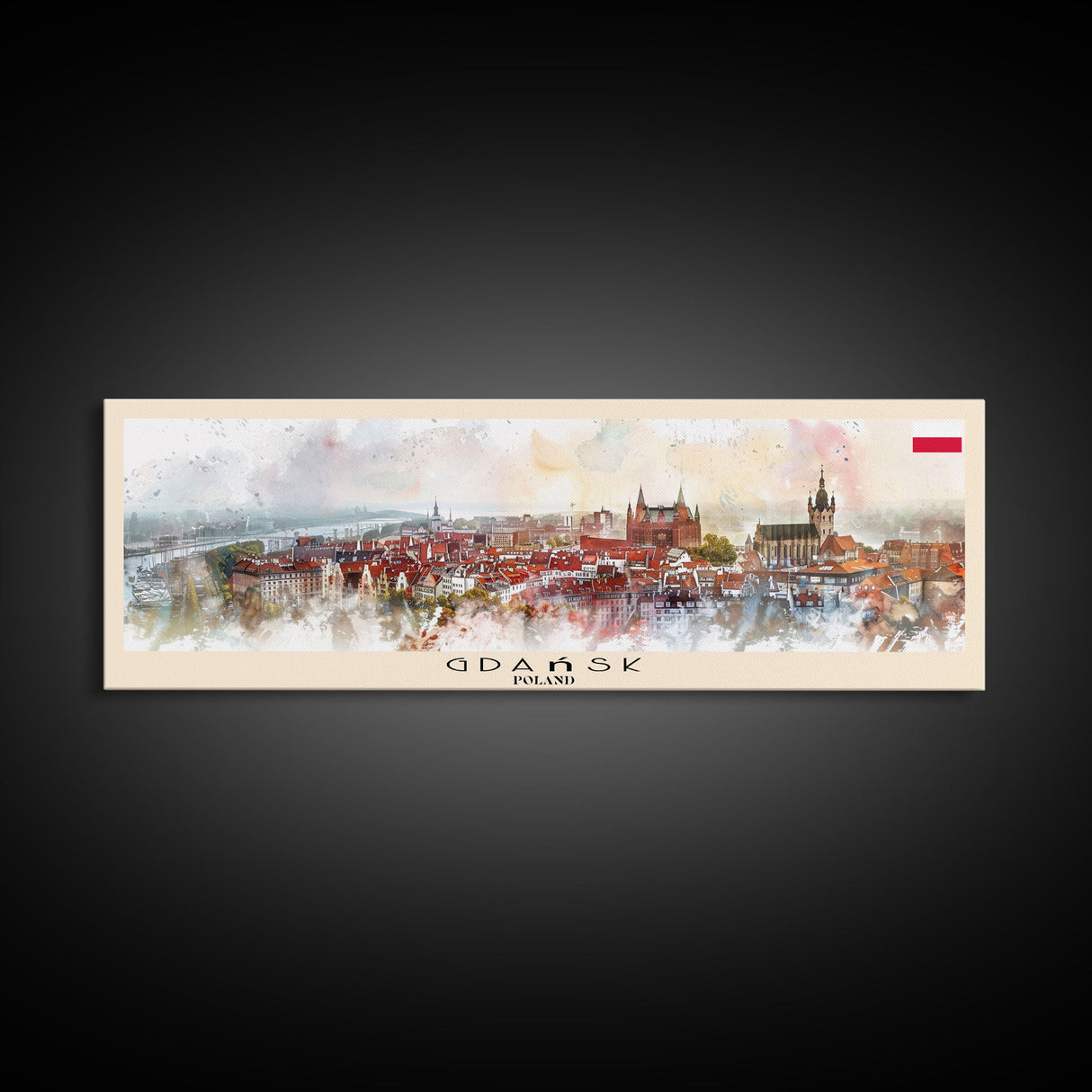 Gdansk Poland Travel Print Wall Art, Panoramic City Art, Travel Art, Wall Decor, Vacation Gift, Framed Canvas Print Or Metal Art