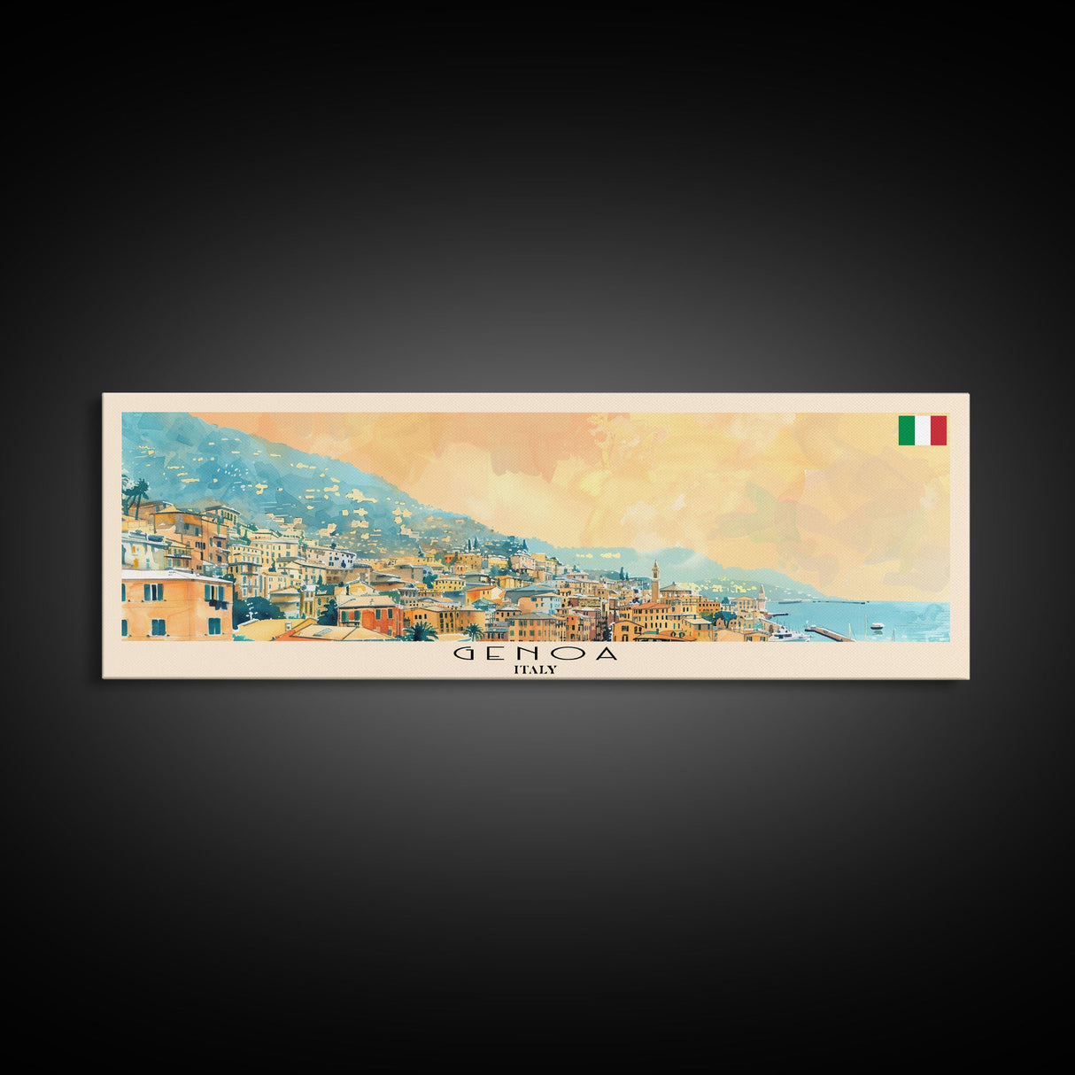 Genoa Italy Travel Art, City Art, Framed Canvas Print or Metal Wall Art, Europe Travel Poster, Panoramic Wall Art, Extra Wide Wall Art