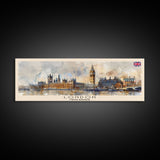 London United Kingdom Panoramic Travel Poster, Framed Canvas Print or Metal Wall Art, Travel Art, Home Decor, Panoramic Painting, Midcentury Art