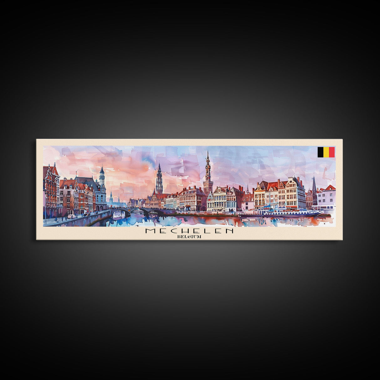 Mechelen Belgium Panoramic Travel Poster, Framed Canvas Print or Metal Wall Art, Travel Art, Home Decor, Panoramic Painting, Midcentury Art