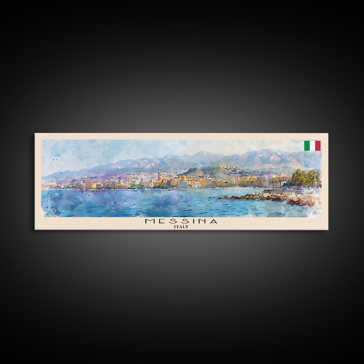 Messina Italy Travel Print Wall Art, Panoramic City Art, Travel Art, Wall Decor, Vacation Gift, Framed Canvas Print Or Metal Art