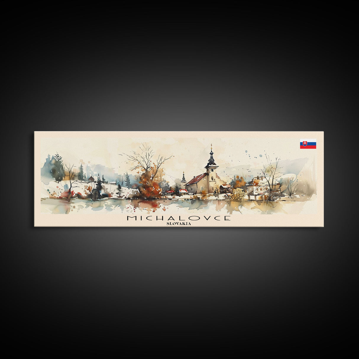 Michalovce Slovakia Travel Art, City Art, Framed Canvas Print or Metal Wall Art, Europe Travel Poster, Panoramic Wall Art, Extra Wide Wall Art