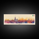 Milan Italy Panoramic Travel Poster, Framed Canvas Print or Metal Wall Art, Travel Art, Home Decor, Panoramic Painting, Midcentury Art