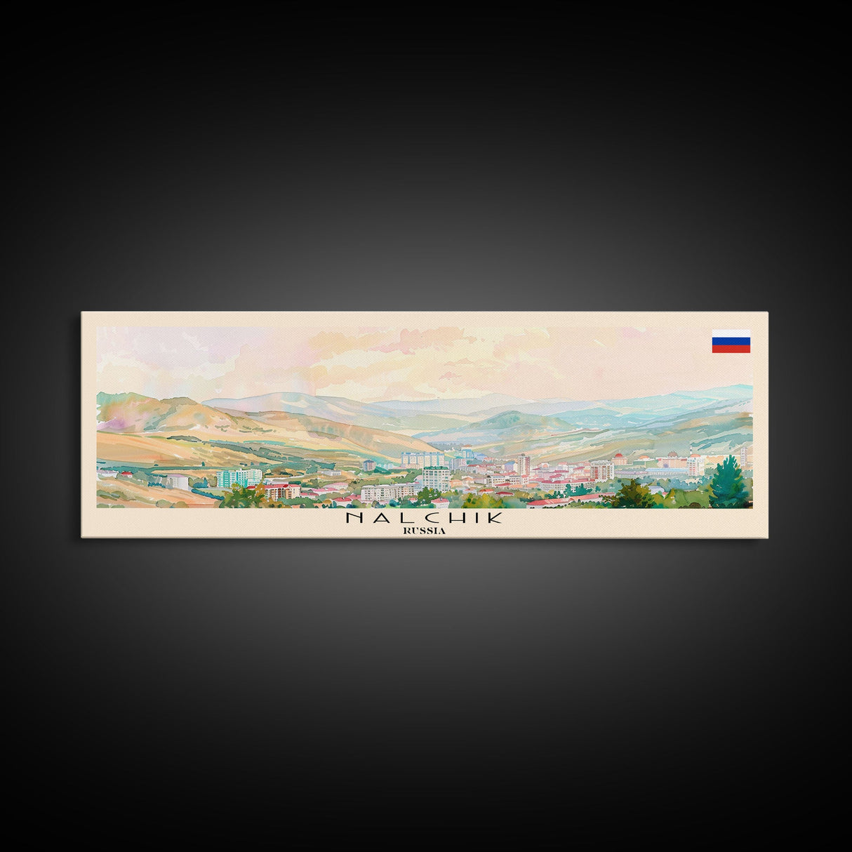 Nalchik Russia Panoramic Travel Poster, Framed Canvas Print or Metal Wall Art, Travel Art, Home Decor, Panoramic Painting, Midcentury Art