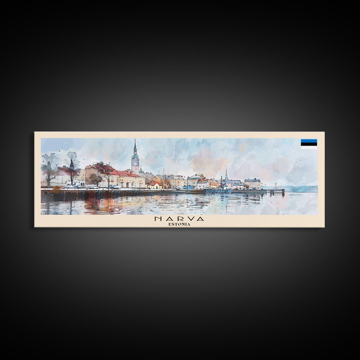 Narva Estonia Panoramic Travel Poster, Framed Canvas Print or Metal Wall Art, Travel Art, Home Decor, Panoramic Painting, Midcentury Art