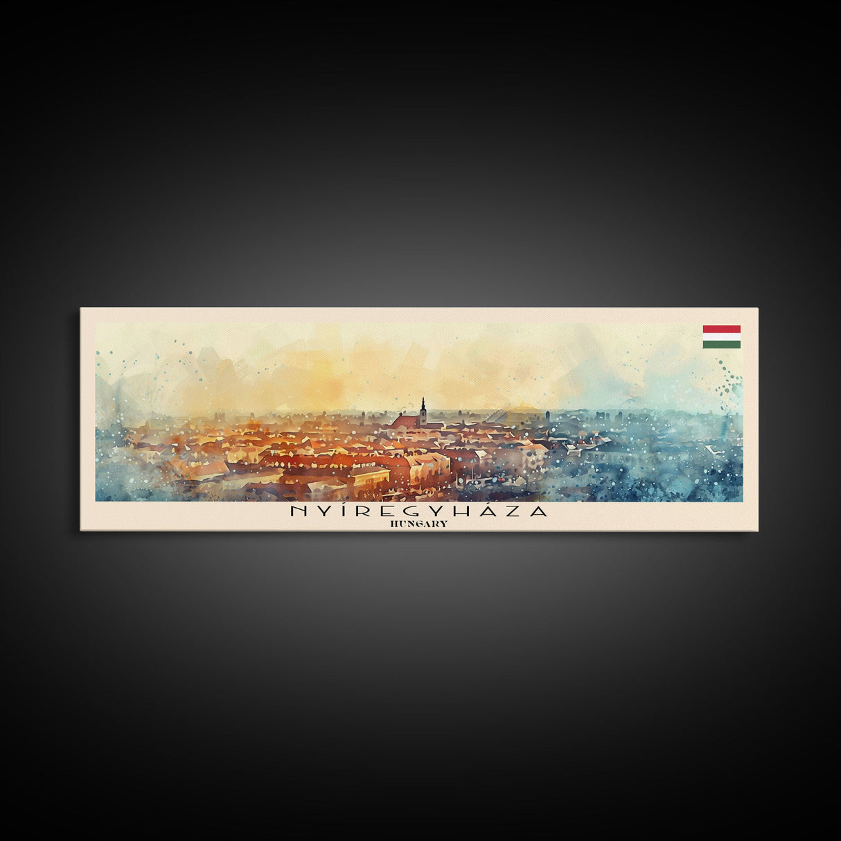 Nyiregyhaza Hungary Panoramic Travel Poster, Framed Canvas Print or Metal Wall Art, Travel Art, Home Decor, Panoramic Painting, Midcentury Art