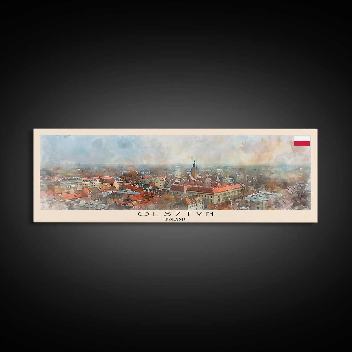 Olsztyn Poland Panoramic Travel Poster, Framed Canvas Print or Metal Wall Art, Travel Art, Home Decor, Panoramic Painting, Midcentury Art