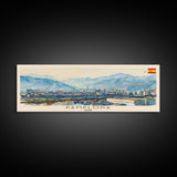 Pamplona Spain Panoramic Travel Poster, Framed Canvas Print or Metal Wall Art, Travel Art, Home Decor, Panoramic Painting, Midcentury Art