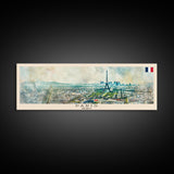 Paris France Panoramic Travel Poster, Framed Canvas Print or Metal Wall Art, Travel Art, Home Decor, Panoramic Painting, Midcentury Art