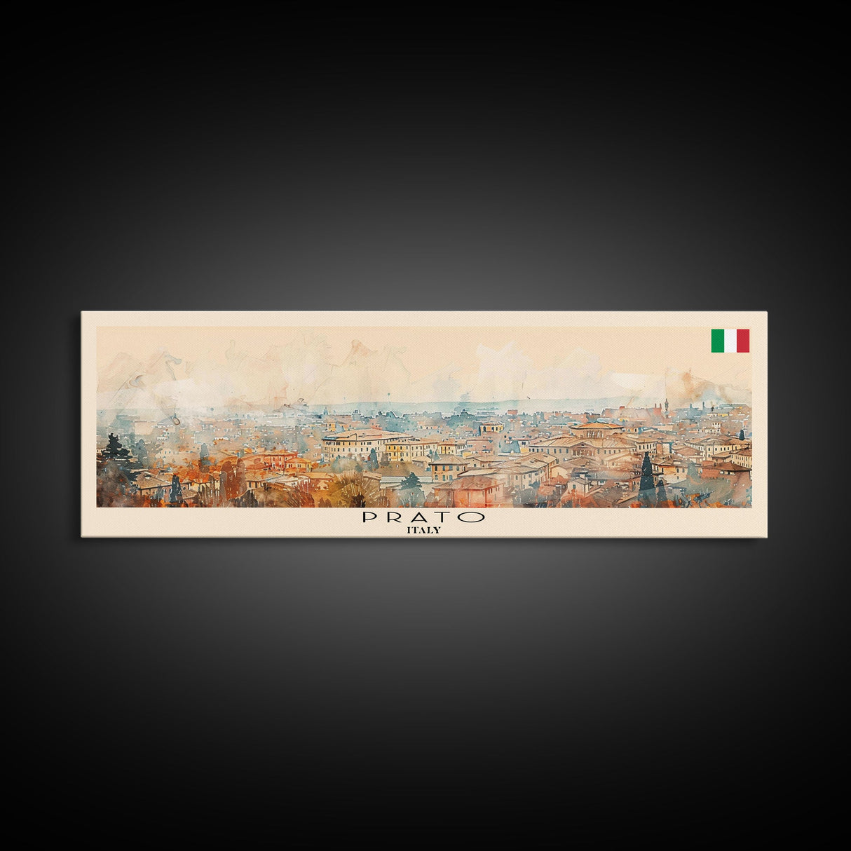 Prato Italy Panoramic Travel Poster, Framed Canvas Print or Metal Wall Art, Travel Art, Home Decor, Panoramic Painting, Midcentury Art