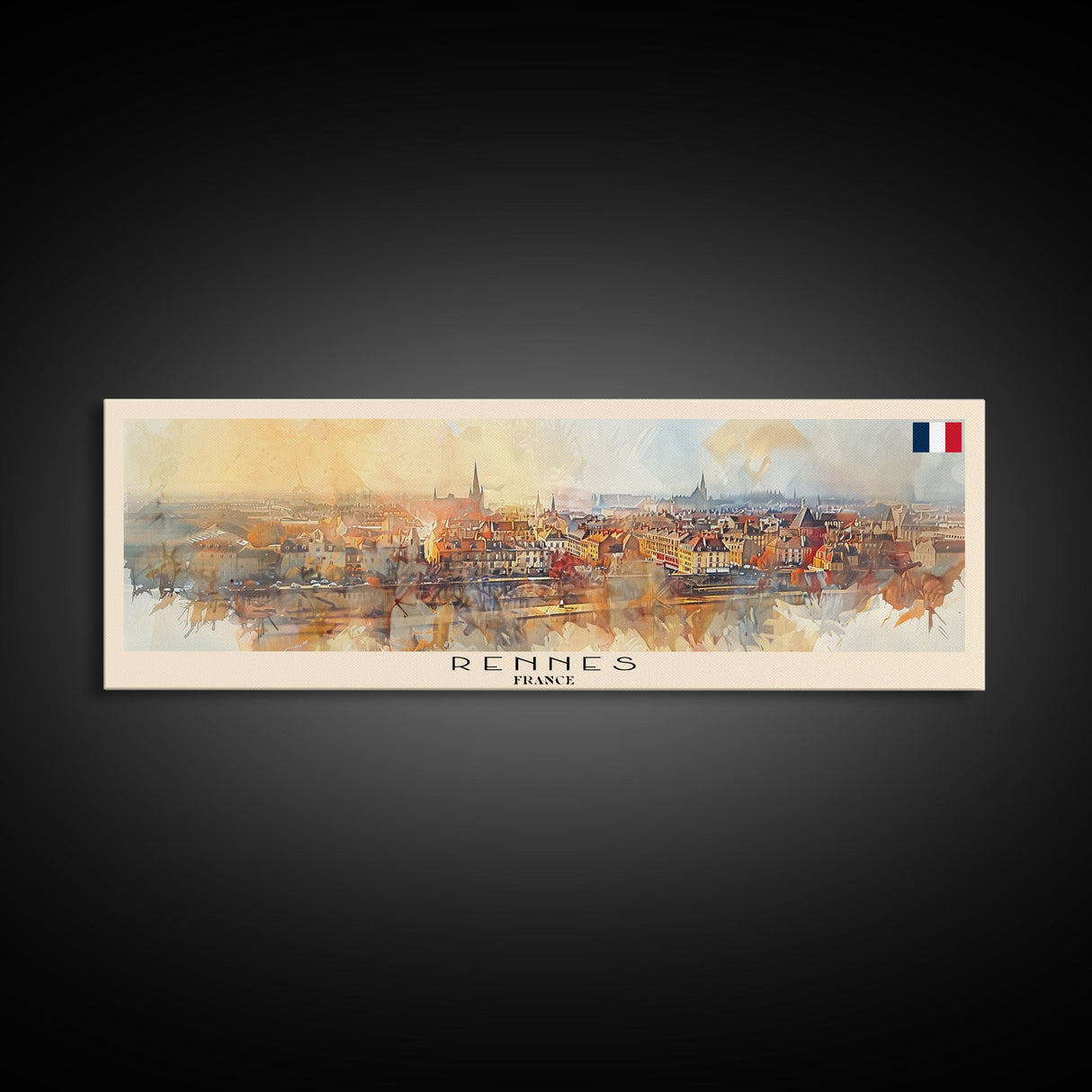 Rennes France Panoramic Travel Poster, Framed Canvas Print or Metal Wall Art, Travel Art, Home Decor, Panoramic Painting, Midcentury Art