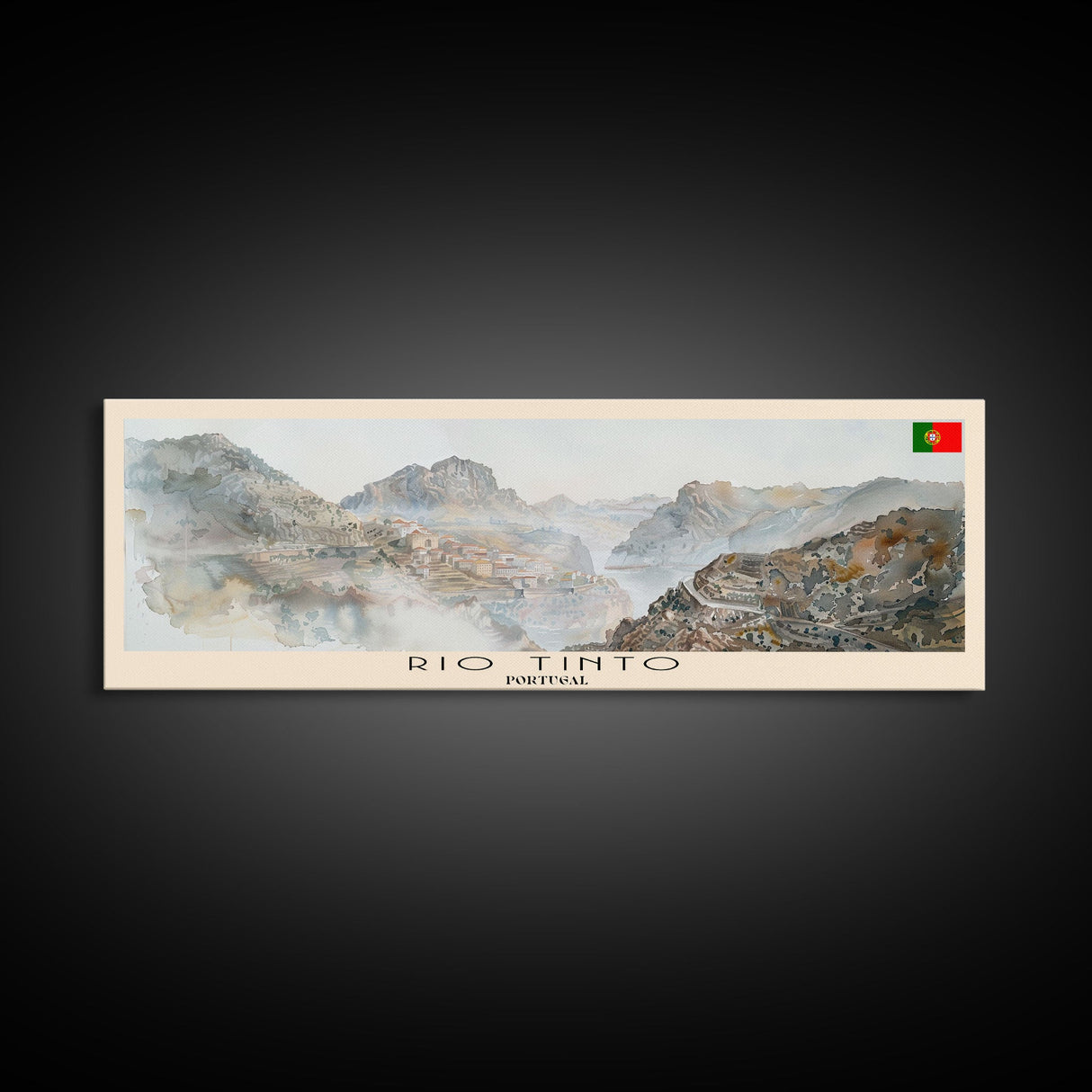 Rio Tinto Portugal Panoramic Travel Poster, Framed Canvas Print or Metal Wall Art, Travel Art, Home Decor, Panoramic Painting, Midcentury Art