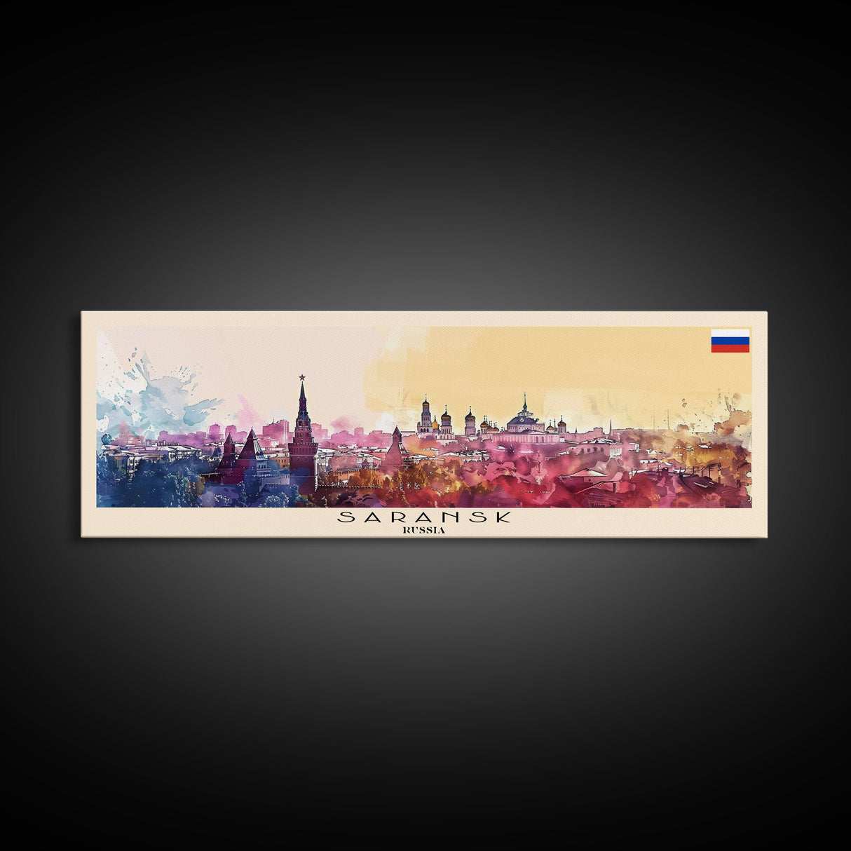 Saransk Russia Panoramic Travel Poster, Framed Canvas Print or Metal Wall Art, Travel Art, Home Decor, Panoramic Painting, Midcentury Art