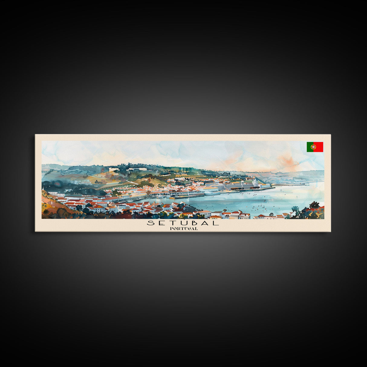 Setbal Portugal Travel Print Wall Art, Panoramic City Art, Travel Art, Wall Decor, Vacation Gift, Framed Canvas Print Or Metal Art