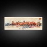 Seville Spain Panoramic Travel Poster, Framed Canvas Print or Metal Wall Art, Travel Art, Home Decor, Panoramic Painting, Midcentury Art