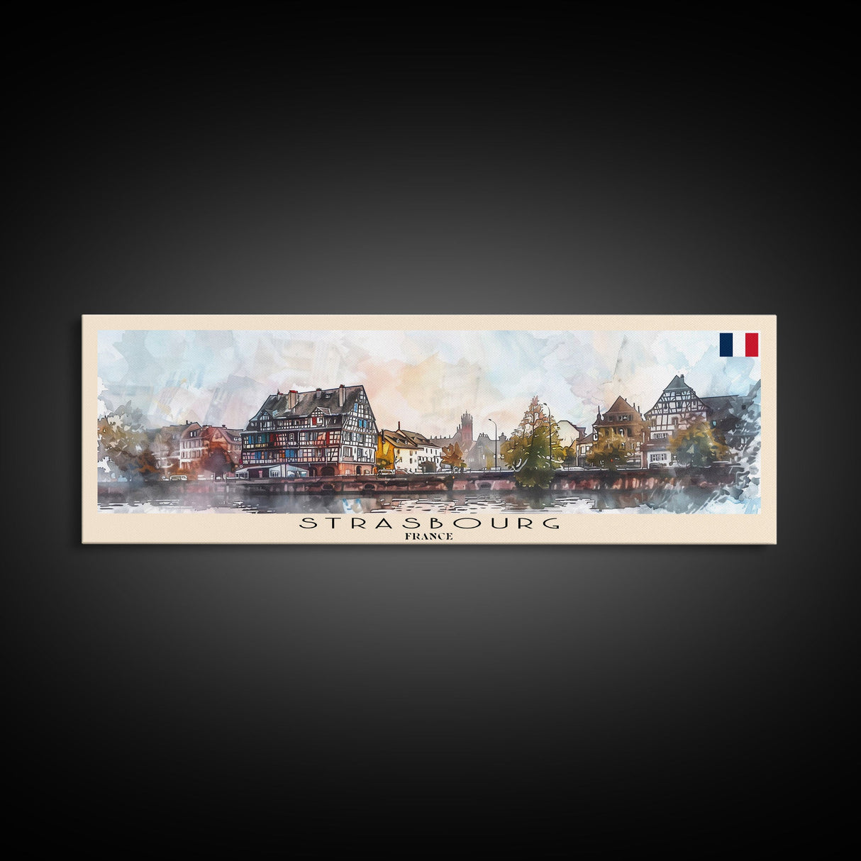 Strasbourg France Panoramic Travel Poster, Framed Canvas Print or Metal Wall Art, Travel Art, Home Decor, Panoramic Painting, Midcentury Art