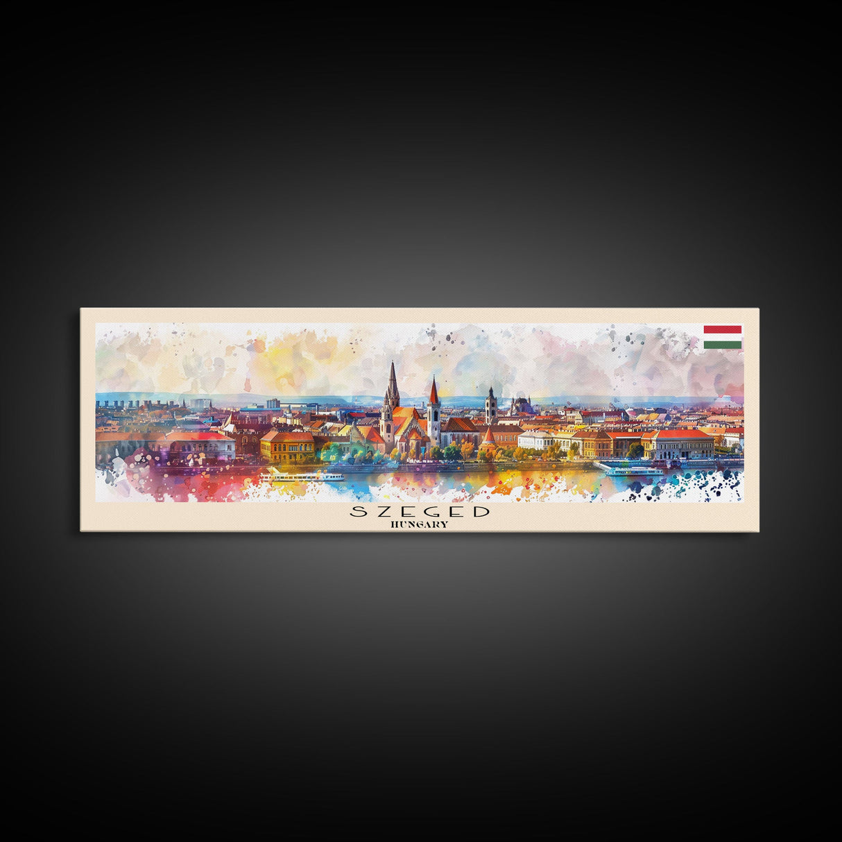 Szeged Hungary Travel Art, City Art, Framed Canvas Print or Metal Wall Art, Europe Travel Poster, Panoramic Wall Art, Extra Wide Wall Art