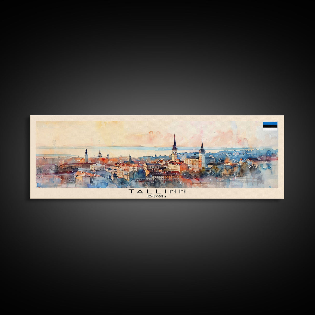 Tallinn Estonia Panoramic Travel Poster, Framed Canvas Print or Metal Wall Art, Travel Art, Home Decor, Panoramic Painting, Midcentury Art