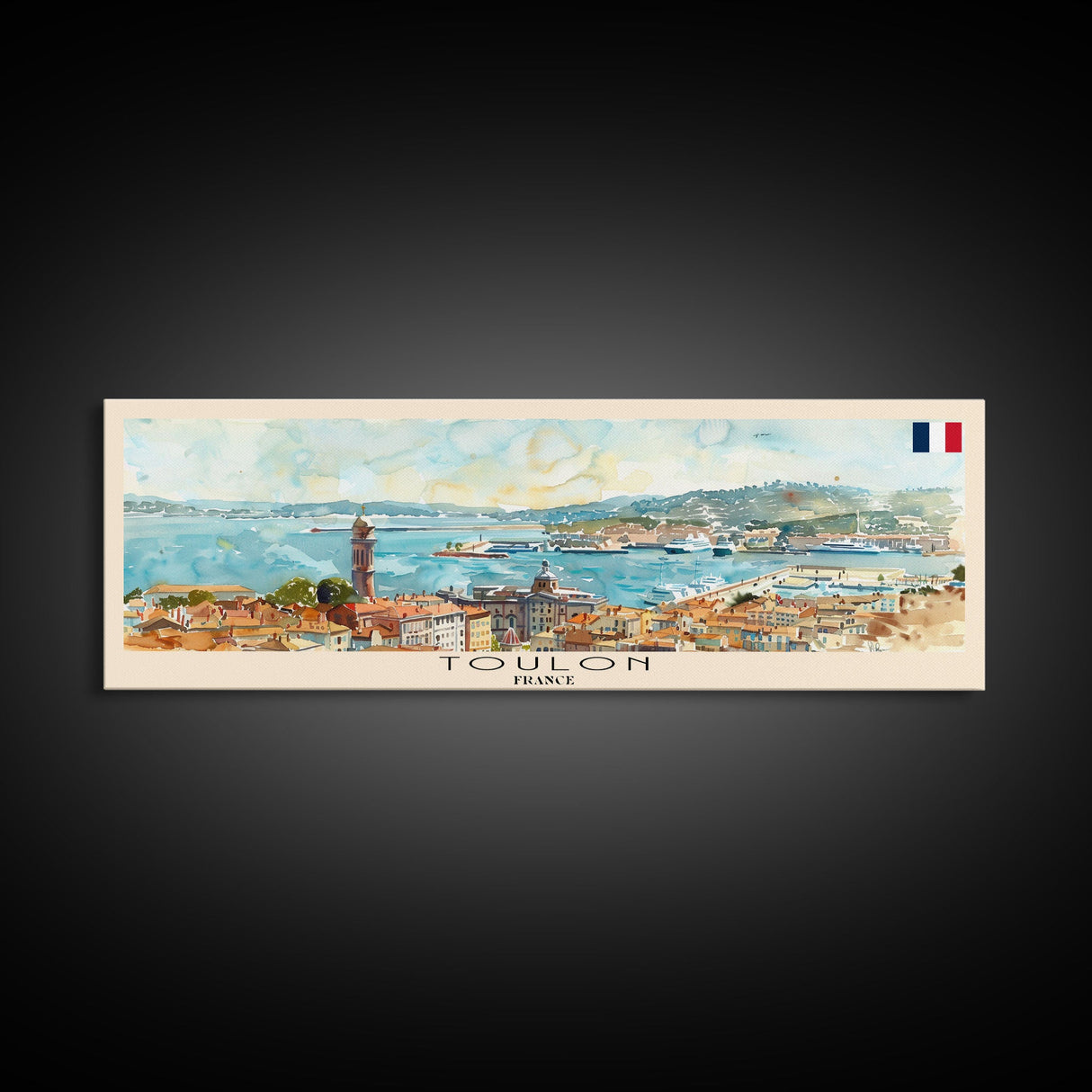 Toulon France Panoramic Travel Poster, Framed Canvas Print or Metal Wall Art, Travel Art, Home Decor, Panoramic Painting, Midcentury Art