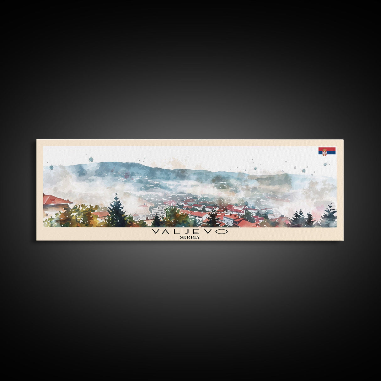 Valjevo Serbia Panoramic Travel Poster, Framed Canvas Print or Metal Wall Art, Travel Art, Home Decor, Panoramic Painting, Midcentury Art