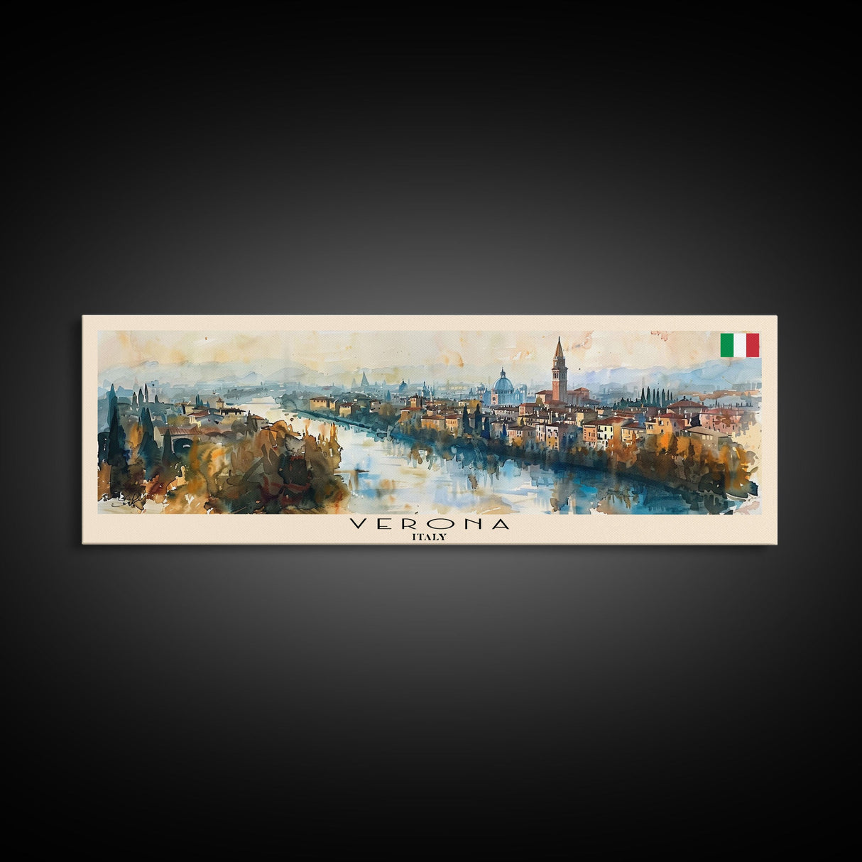 Verona Italy Travel Art, City Art, Framed Canvas Print or Metal Wall Art, Europe Travel Poster, Panoramic Wall Art, Extra Wide Wall Art