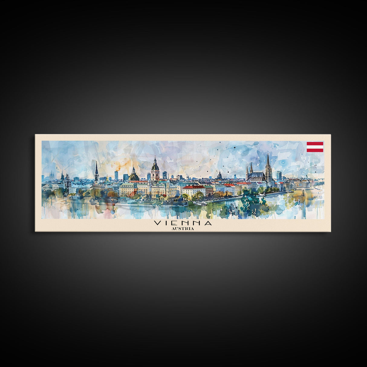 Vienna Austria Panoramic Travel Poster, Framed Canvas Print or Metal Wall Art, Travel Art, Home Decor, Panoramic Painting, Midcentury Art