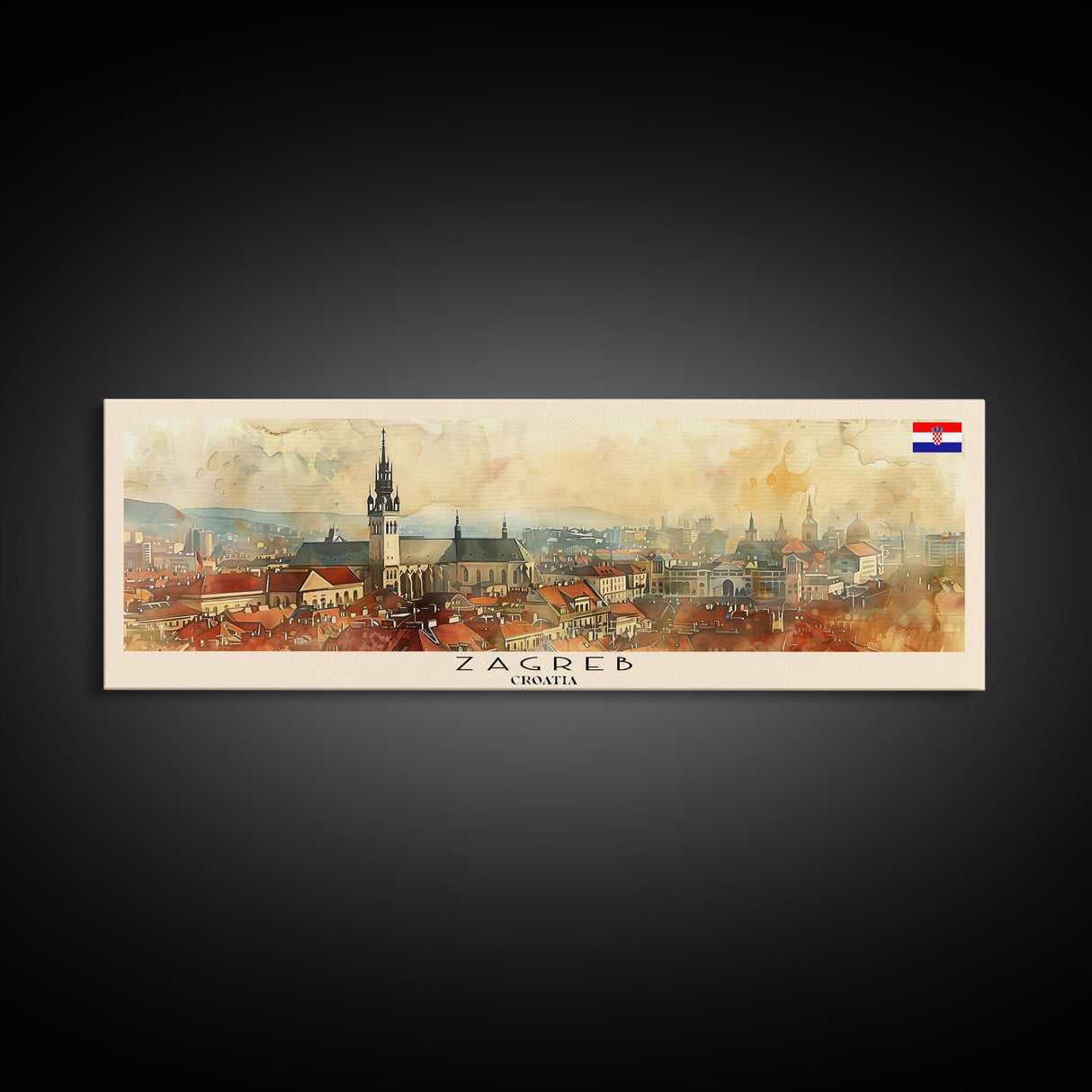 Zagreb Croatia Travel Art, City Art, Framed Canvas Print or Metal Wall Art, Europe Travel Poster, Panoramic Wall Art, Extra Wide Wall Art