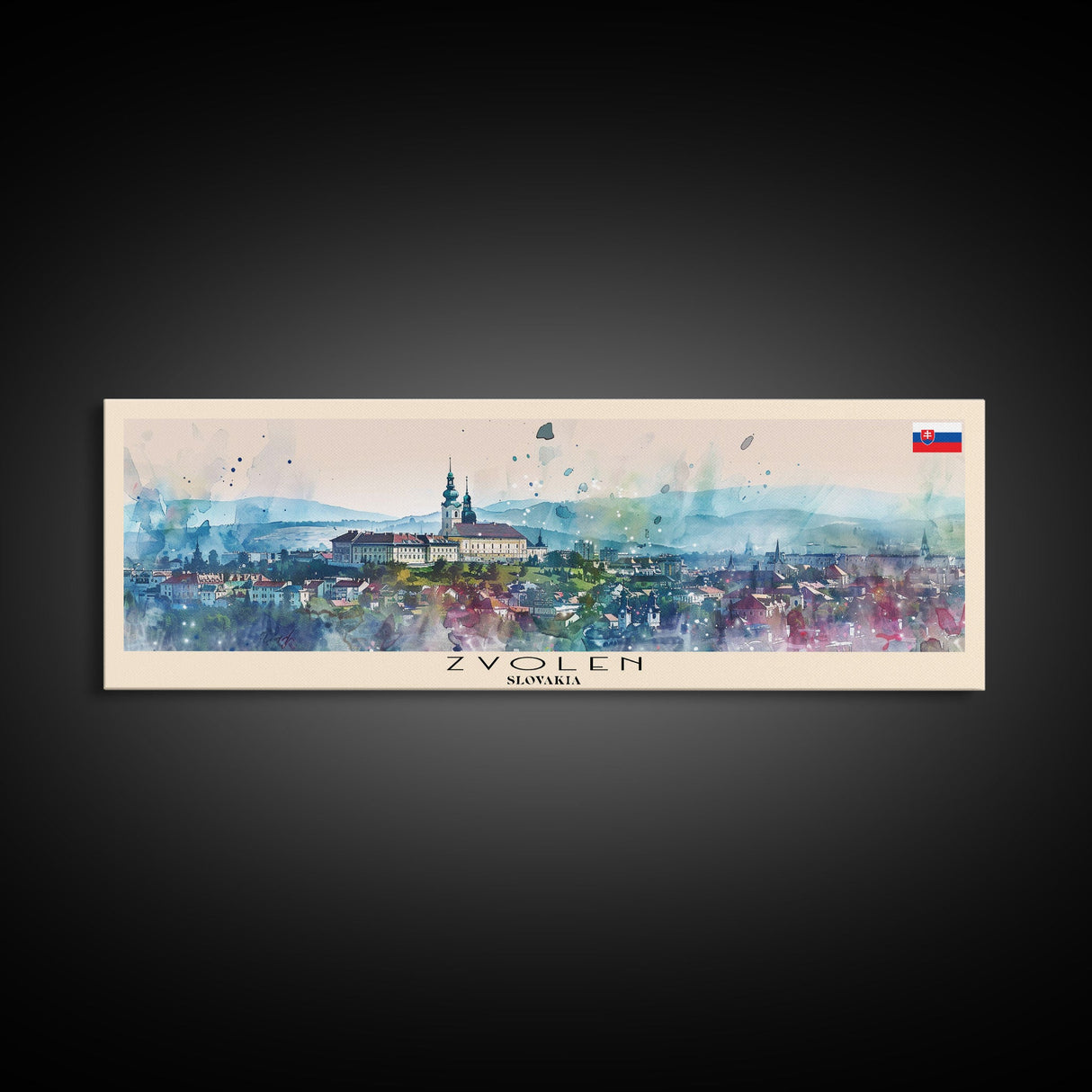 Zvolen Slovakia Panoramic Travel Poster, Framed Canvas Print or Metal Wall Art, Travel Art, Home Decor, Panoramic Painting, Midcentury Art