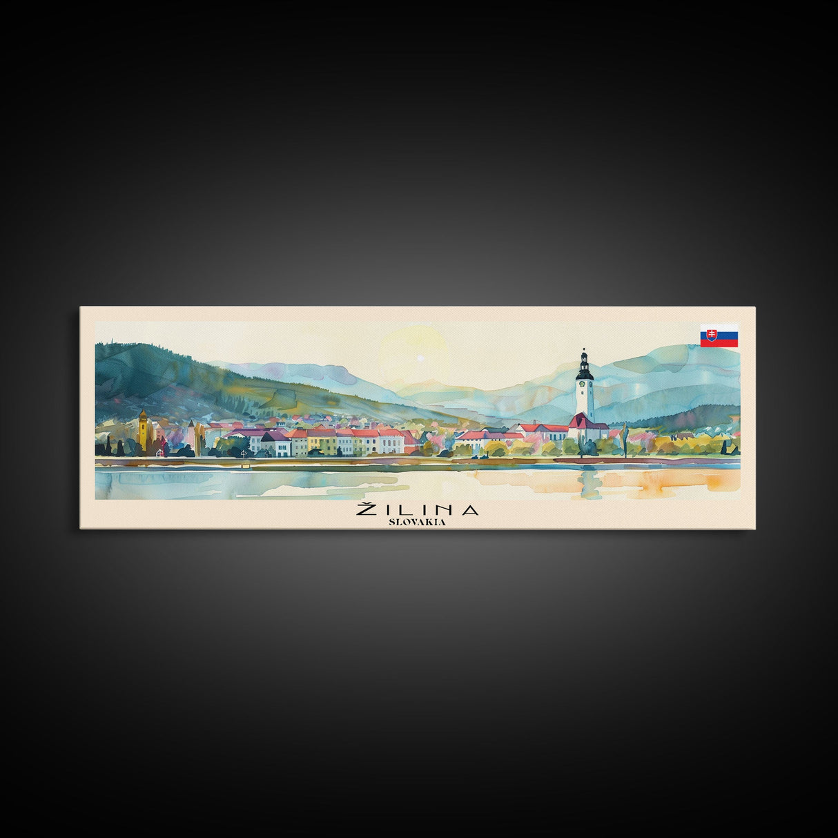 Zilina Slovakia Panoramic Travel Poster, Framed Canvas Print or Metal Wall Art, Travel Art, Home Decor, Panoramic Painting, Midcentury Art