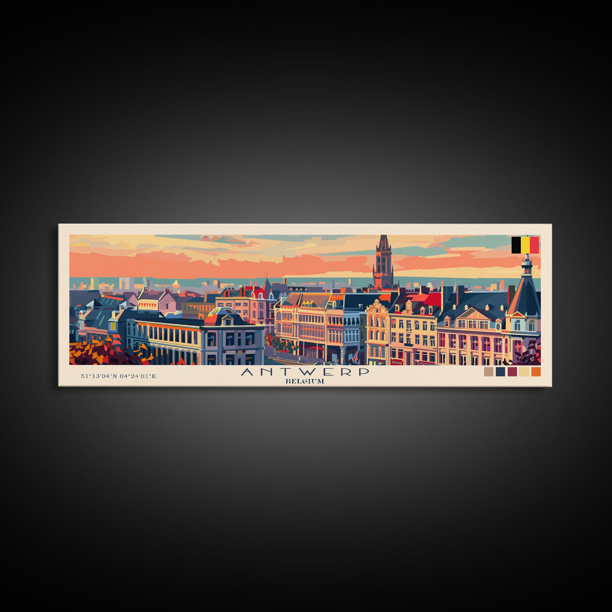 Antwerp Belgium Wall Art, Panoramic Travel Poster, Panoramic Framed Canvas Print, City Wall Art, Wall Hanging Home Decor, Travel Art