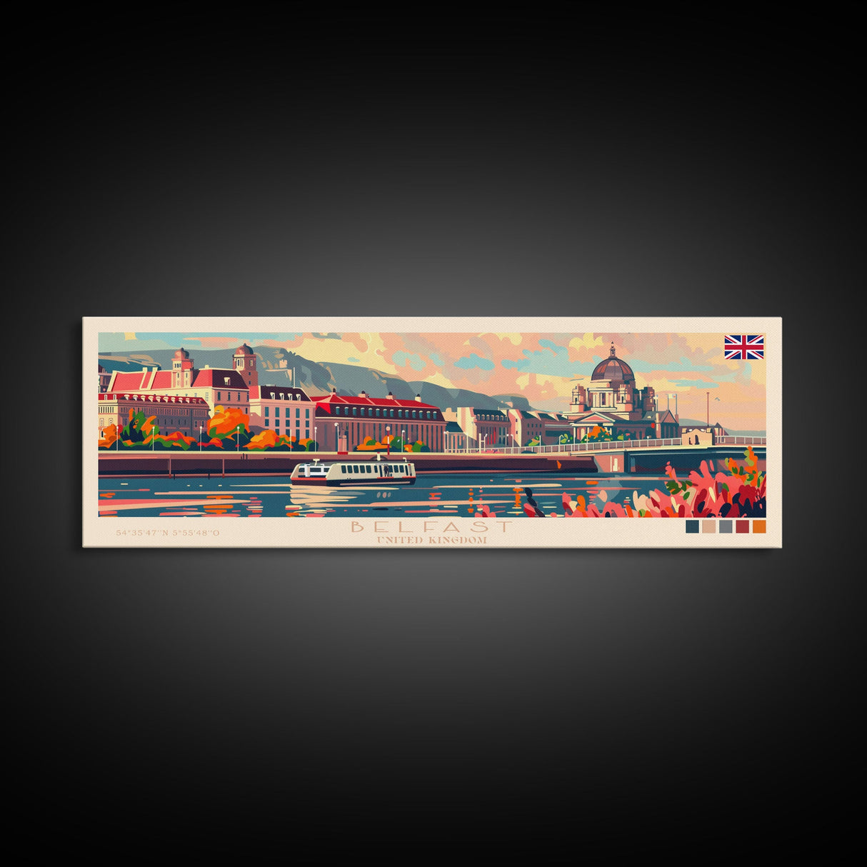 Belfast United Kingdom Travel Print Wall Art, Panoramic City Art, Travel Art, Wall Decor, Vacation Gift, Framed Canvas Print Or Metal Art