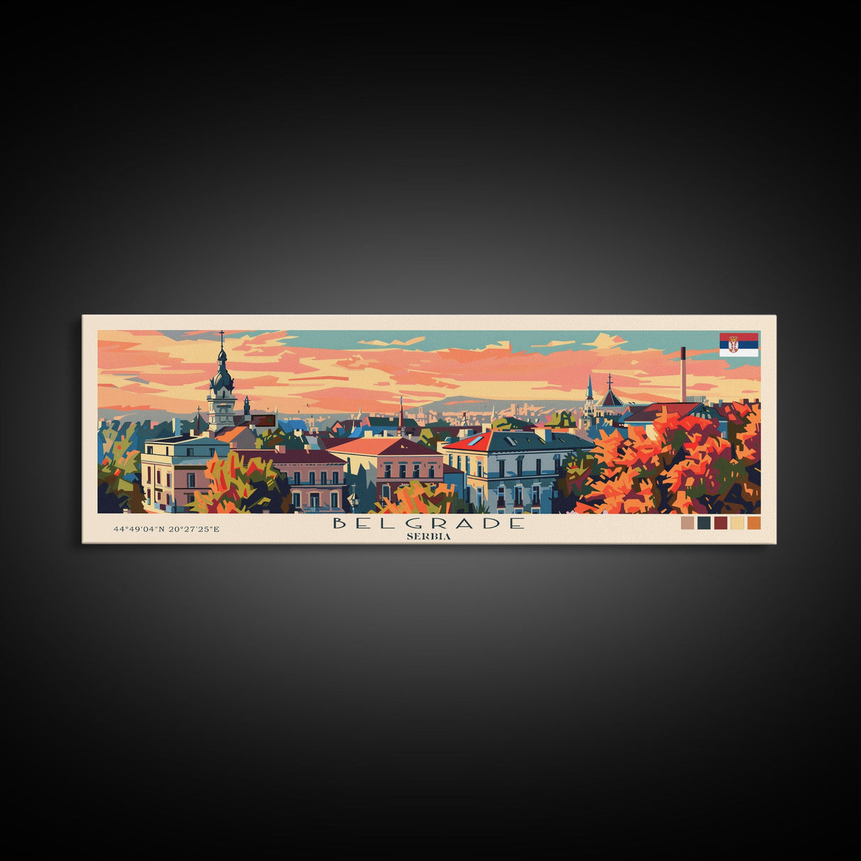 Belgrade Serbia Panoramic Travel Poster, Framed Canvas Print or Metal Wall Art, Travel Art, Home Decor, Panoramic Painting, Midcentury Art