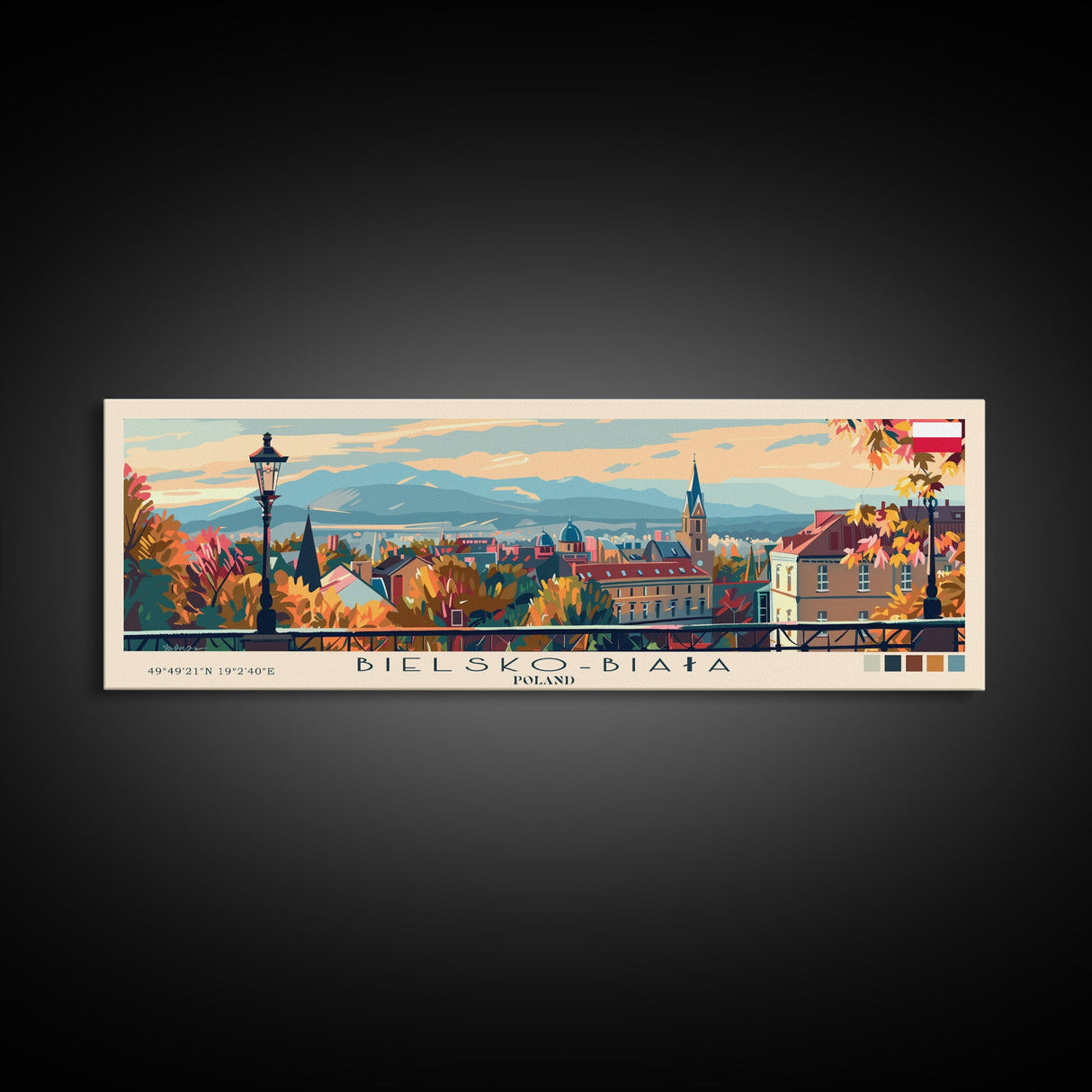 Bielsko Biala Poland Travel Art, City Art, Framed Canvas Print or Metal Wall Art, Europe Travel Poster, Panoramic Wall Art, Extra Wide Wall Art