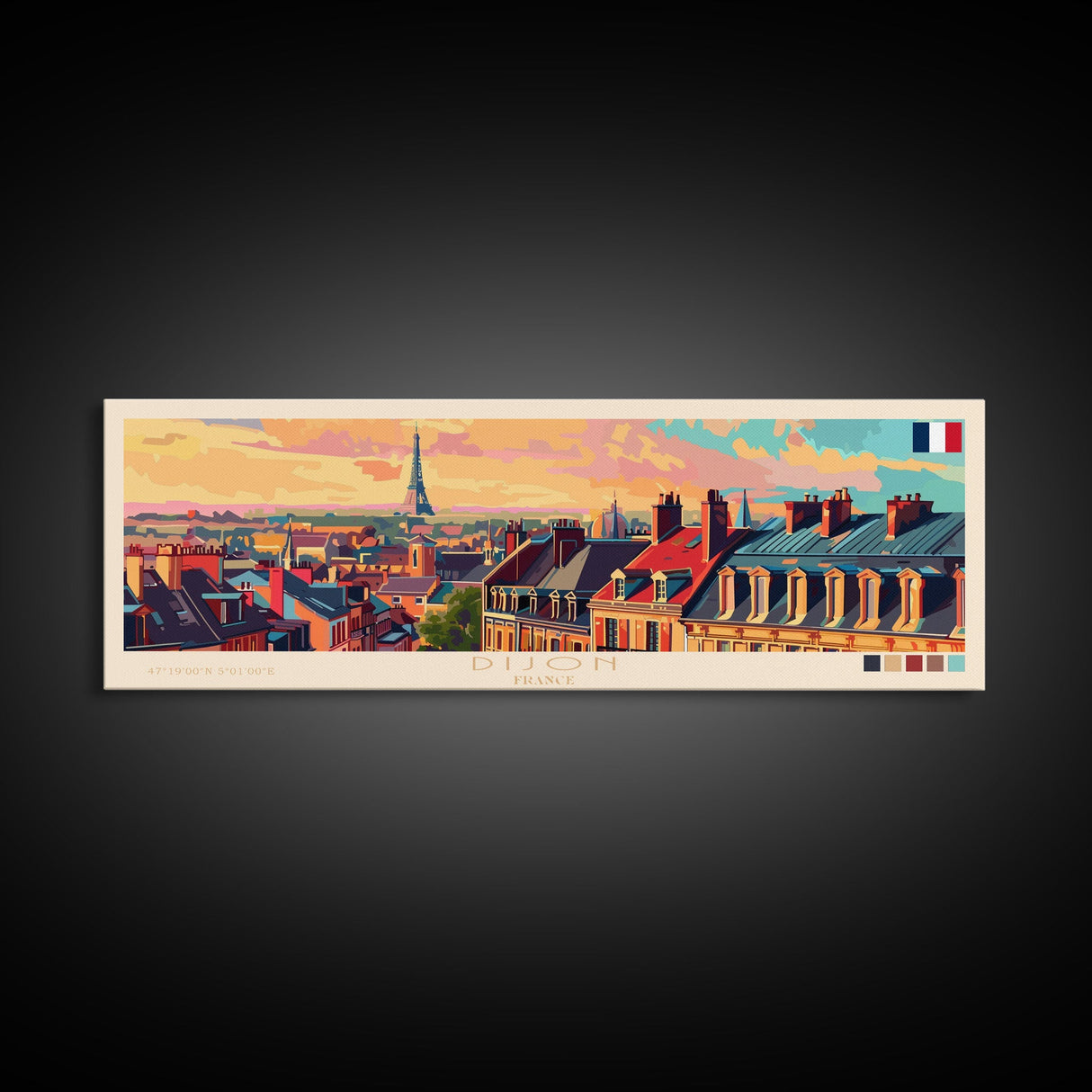 Dijon France Travel Art, City Art, Framed Canvas Print or Metal Wall Art, Europe Travel Poster, Panoramic Wall Art, Extra Wide Wall Art