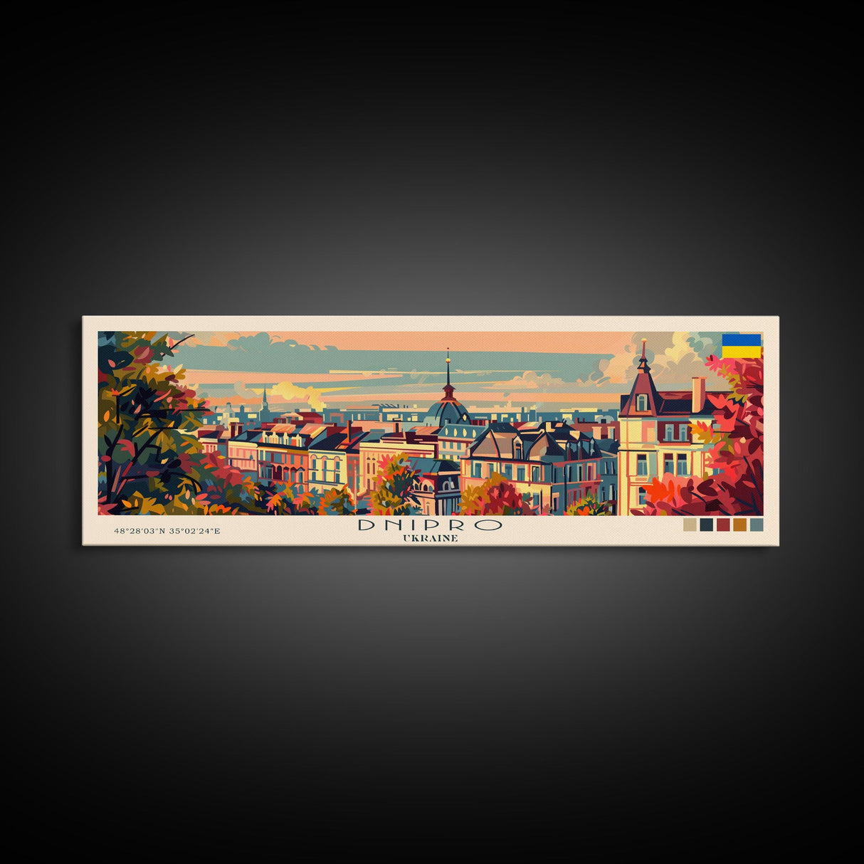 Dnipro Ukraine Wall Art, Panoramic Travel Poster, Panoramic Framed Canvas Print, City Wall Art, Wall Hanging Home Decor, Travel Art