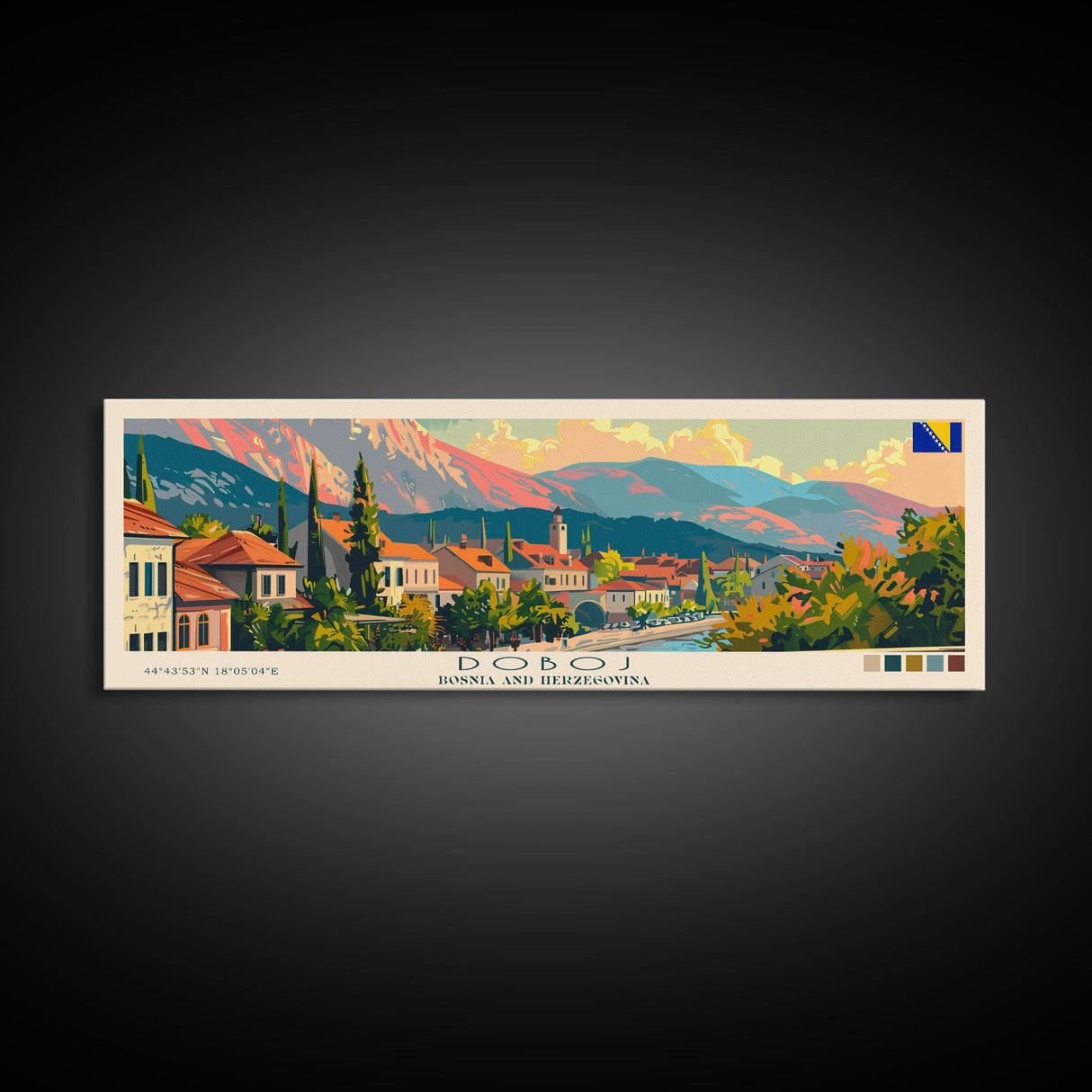 Doboj Bosnia Travel Print Wall Art, Panoramic City Art, Travel Art, Wall Decor, Vacation Gift, Framed Canvas Print Or Metal Art