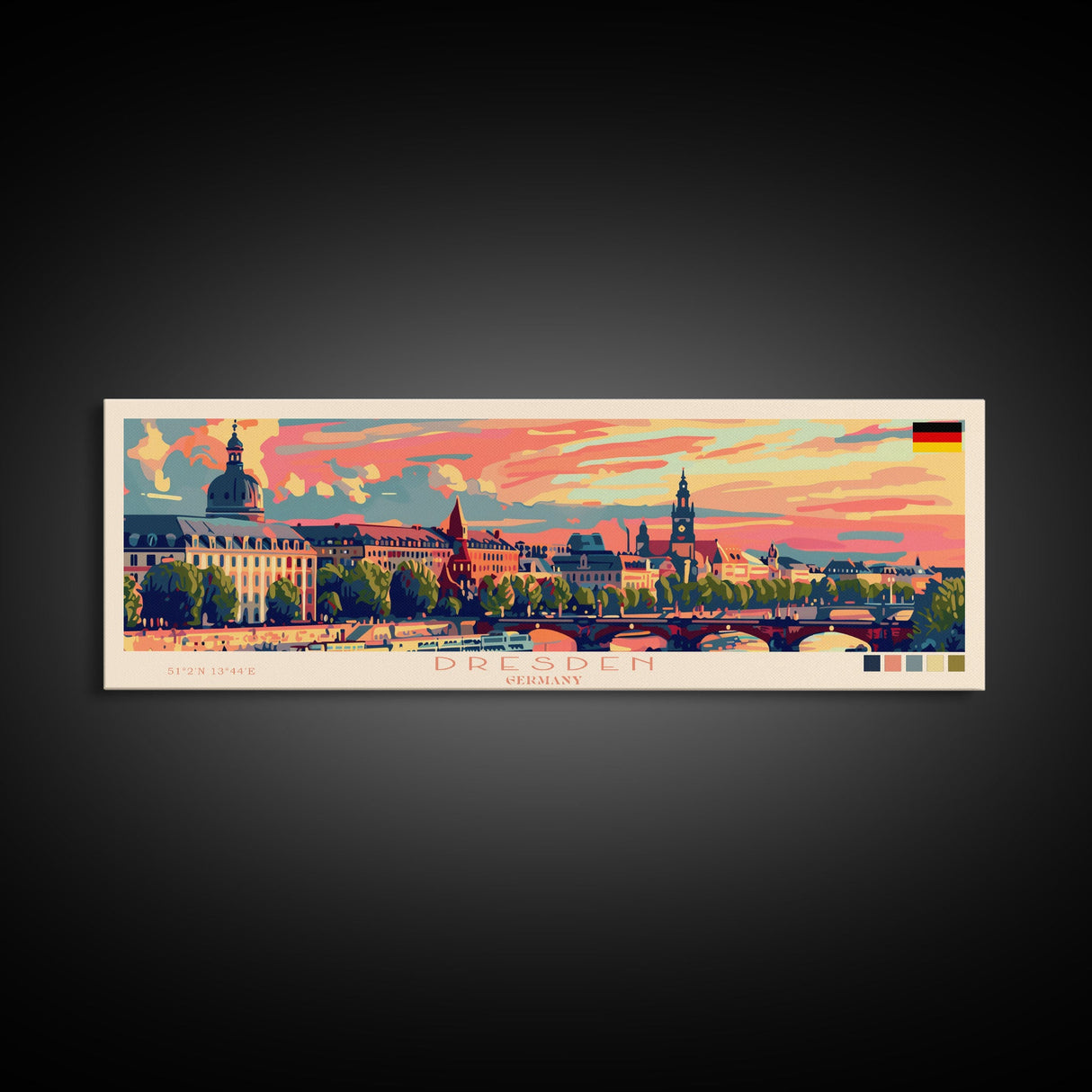 Dresde Germany Travel Art, City Art, Framed Canvas Print or Metal Wall Art, Europe Travel Poster, Panoramic Wall Art, Extra Wide Wall Art