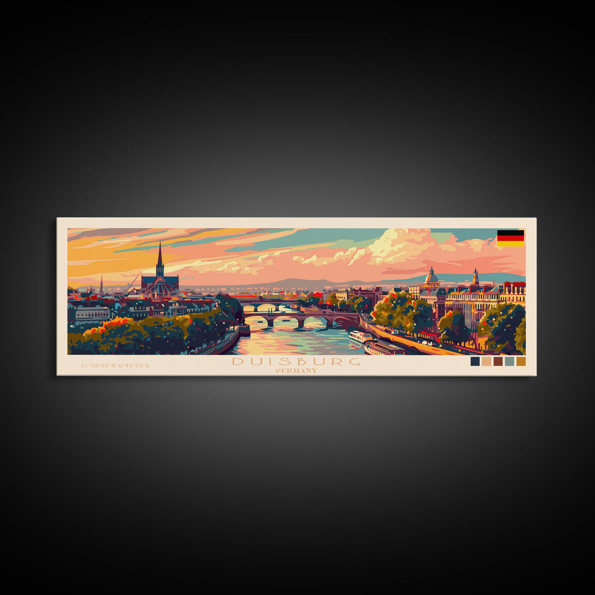 Duisburg Germany  Wall Art, Panoramic Travel Poster, Panoramic Framed Canvas Print, City Wall Art, Wall Hanging Home Decor, Travel Art