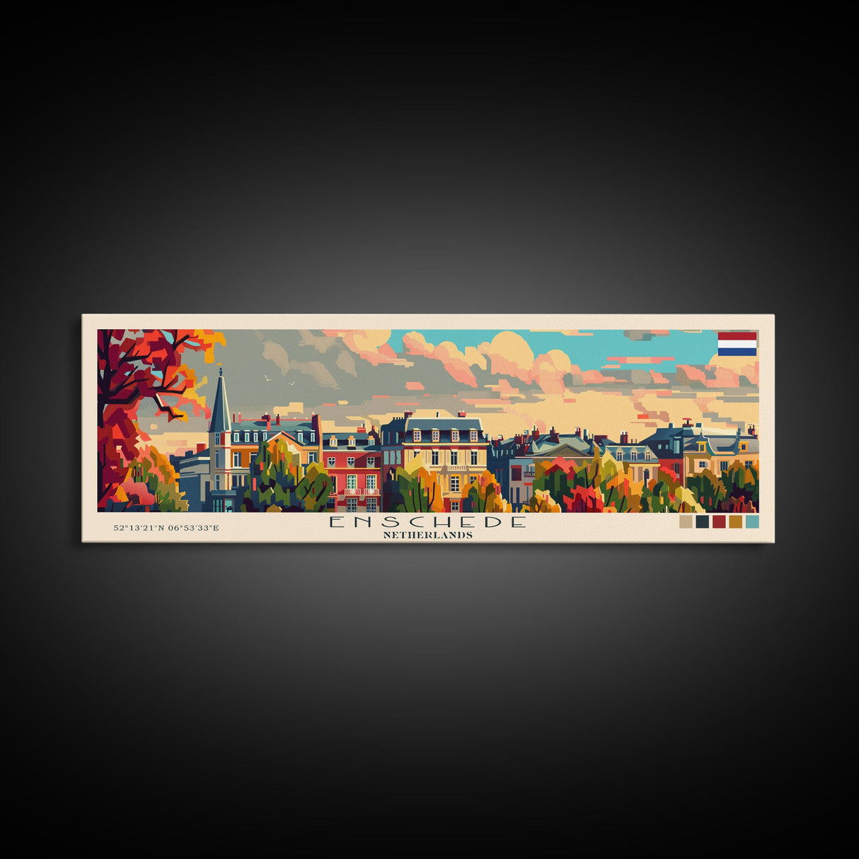 Enschede Netherlands Wall Art, Panoramic Travel Poster, Panoramic Framed Canvas Print, City Wall Art, Wall Hanging Home Decor, Travel Art