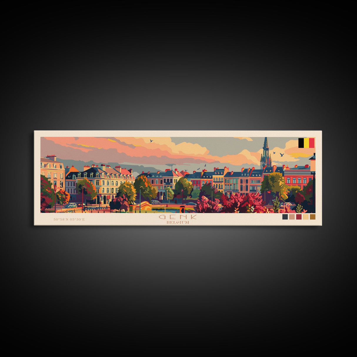 Genk Belgium Travel Print Wall Art, Panoramic City Art, Travel Art, Wall Decor, Vacation Gift, Framed Canvas Print Or Metal Art